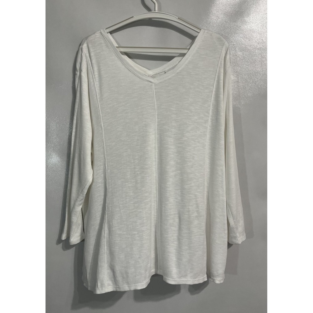 J. Jill XL Tunic Top Womens White V-Neck Long Sleeve Ribbed Pima Cotton